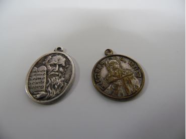 Picture of Lot 1 old  medallion Rabbi Haim Pinto [copper with silver plating had rubbed off over time] 2 oval medallion silver of Moshe Rabeinu signed ISRAEL STERLING