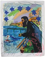 Picture of Menashe Kadishman (1932-2015). Portrait of Herzl. Colored lithograph, signed and numbered.