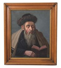 Picture of Oil on canvas. Figure of a rabbi. Stamped. Artist unknown.