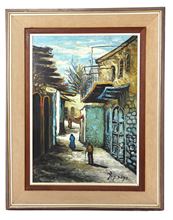 Picture of Nicola Kobetz, Oil on wood. An alleyway in Tzfat. Stamped.