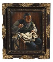 Picture of Oil on wood. Jewish tailor. Artist unknown.