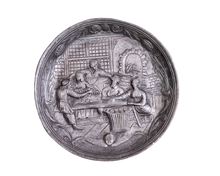 Picture of Pewter plate, leilhaseder and the baking of matzah. Germany, 19th century.
