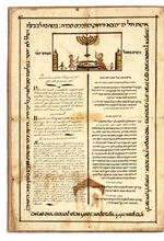 Picture of  Illustrated page with the bracha over the candle for Shabbat and Yom Tov. Italy, 19th century