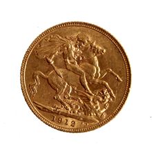 תמונה של מטבע זהב אנגלי. גורג' החמישי 1912.