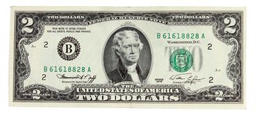Picture of שטר נדיר של 2 דולר מאת הרבי מליובאוויטש - בפורים