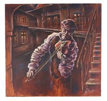 Picture of Oil painting on canvas, “A Fiddler,” signed by the artist Johnathan Menaker.