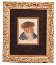 Picture of S. Nograd (born 1913), Gouache painting on bakelite. Portrait of an Ashkenazi rabbi. Signed, 1960.