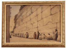Picture of The Western Wall – old painting on cardboard, signed. On the back is a description signed by the artist – Jerusalem, 1924.
