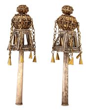 Picture of Pair of finials for a sefer torah, silver with gold plating. Israel, beginning of the 20th century.