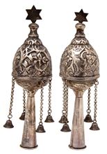 Picture of Pair of silver finials for a sefer torah. North Africa, 20th century.