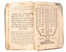 Picture of Seder Tefillot, including Psalms and Ma’amadot, Perek Shira, and the LaMenatze’ach in the shape of a menorah. Vienna 1816.