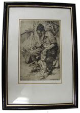 Picture of Engraving of a Jew sitting on a rock, by the artist Aryeh Lamdan, signed and numbered.